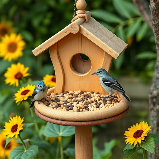 Garden bird table with sunflower seeds