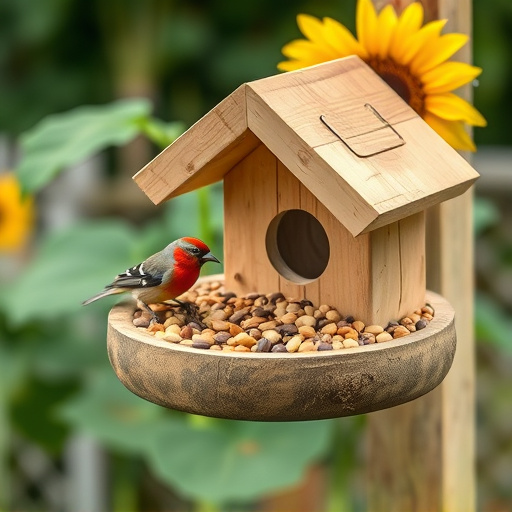 Garden bird table with sunflower seeds