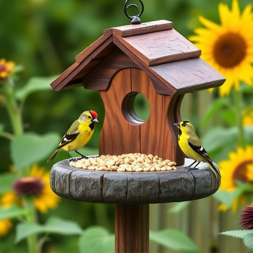 Garden bird table with sunflower seeds