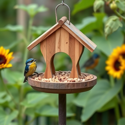Garden bird table with sunflower seeds