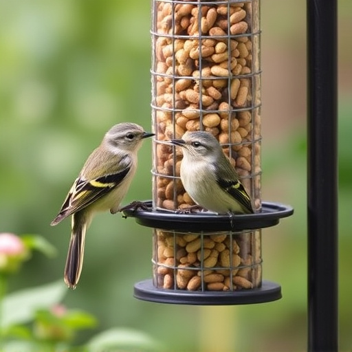Garden birds at squirrel-resistant seed tube