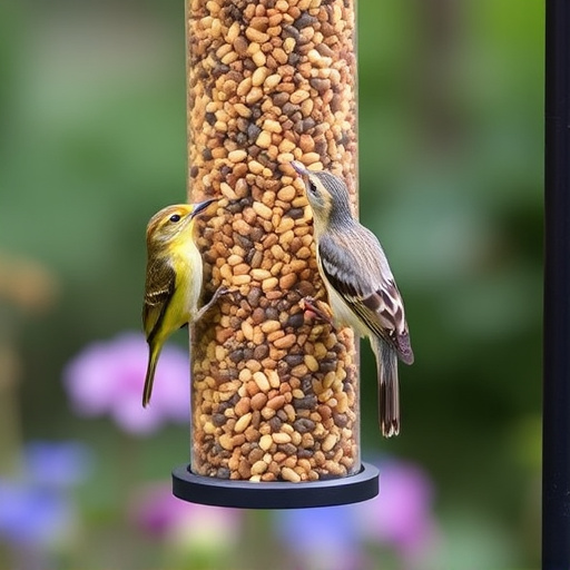 Garden birds at squirrel-resistant seed tube