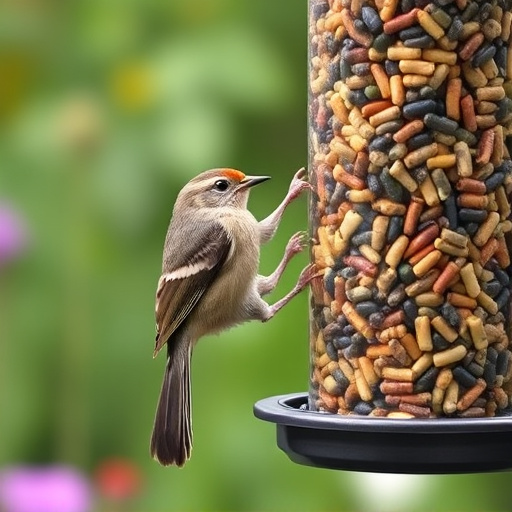 Garden birds at squirrel-resistant seed tube