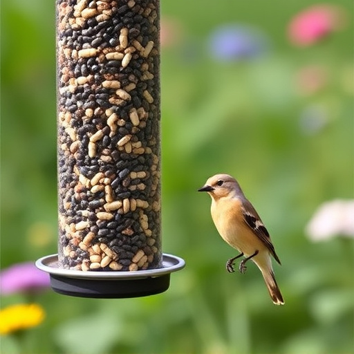 Garden birds at squirrel-resistant seed tube