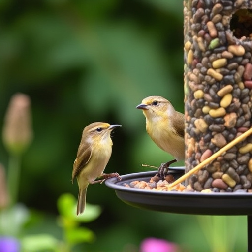 Garden birds at squirrel-resistant seed tube