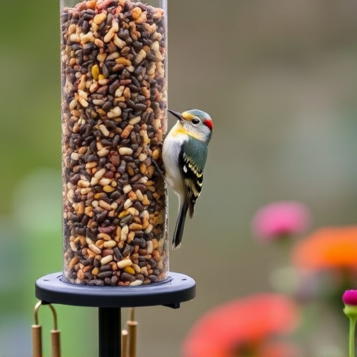 Garden birds at squirrel-resistant seed tube