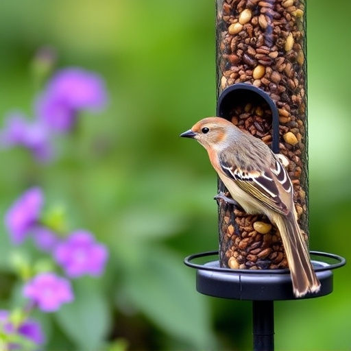 Garden birds at squirrel-resistant seed tube