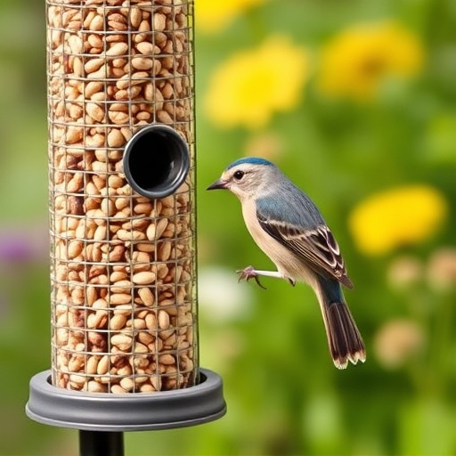 Garden birds at squirrel-resistant seed tube