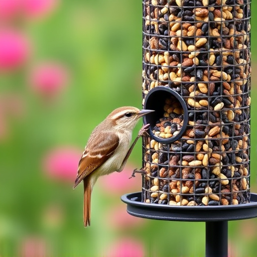 Garden birds at squirrel-resistant seed tube