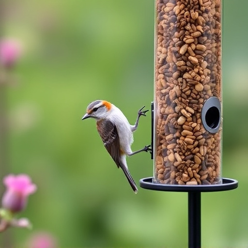 Garden birds at squirrel-resistant seed tube