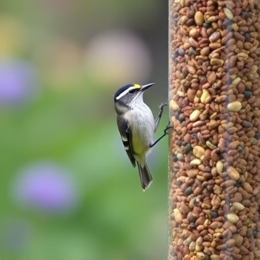 Garden birds at squirrel-resistant seed tube