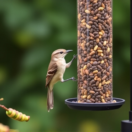 Garden birds at squirrel-resistant seed tube
