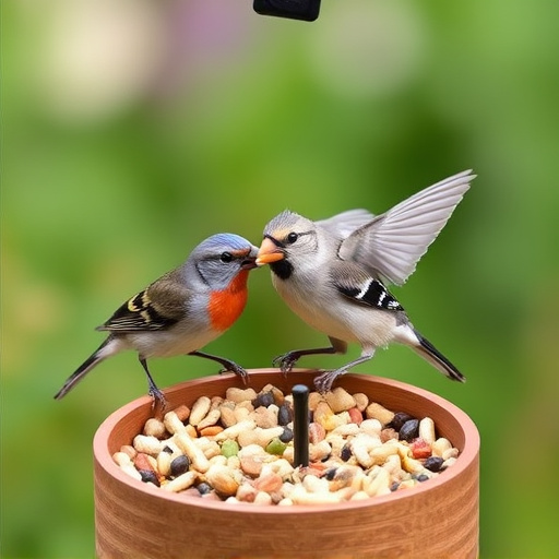 Garden birds eating mixed seed blend