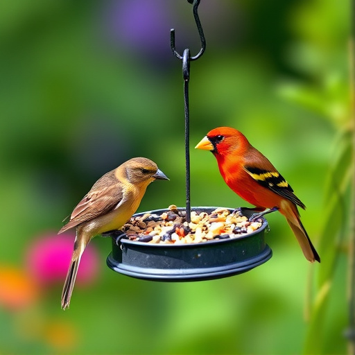 Garden birds eating mixed seed blend