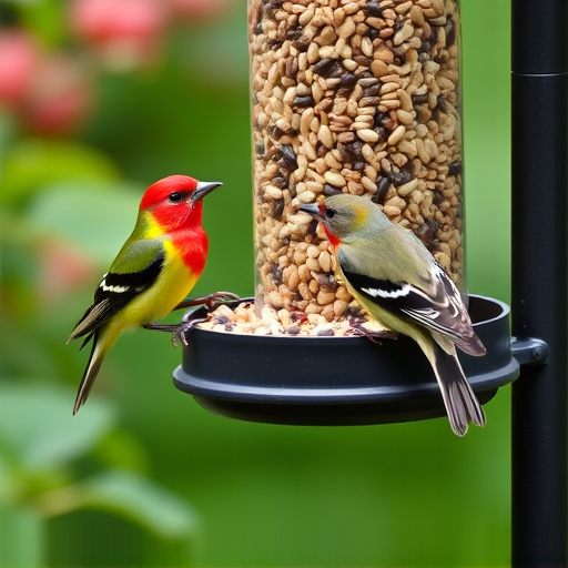 Garden birds eating mixed seed blend