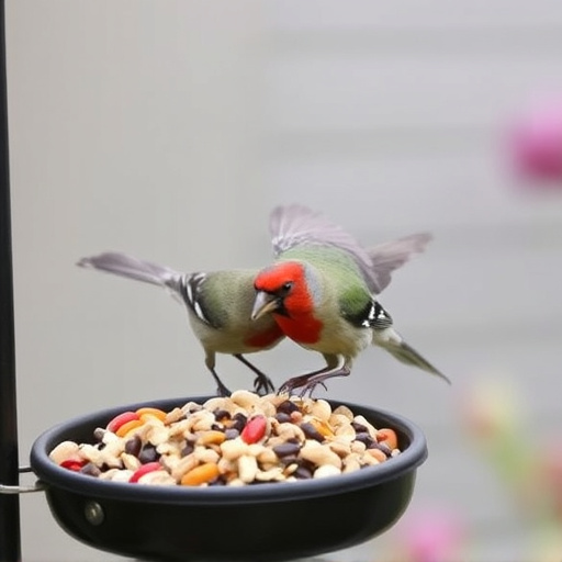Garden birds eating mixed seed blend