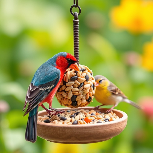 Garden birds eating mixed seed blend