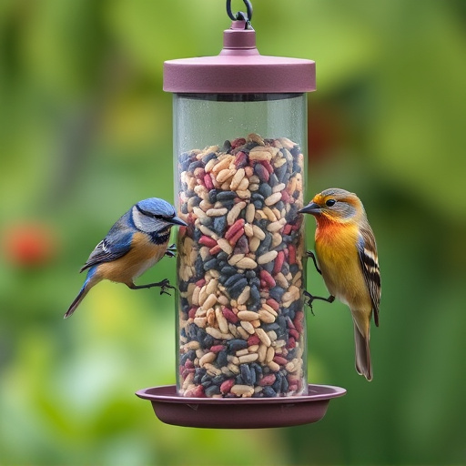 Garden birds eating mixed seed blend
