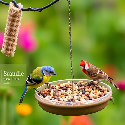 Garden birds eating mixed seed blend