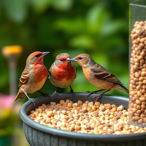 Garden birds enjoying suet pellets
