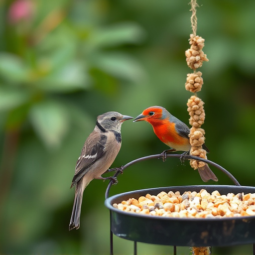 Garden birds enjoying suet pellets
