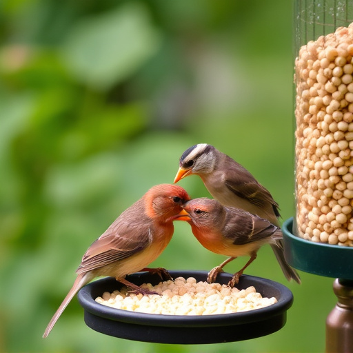 Garden birds enjoying suet pellets
