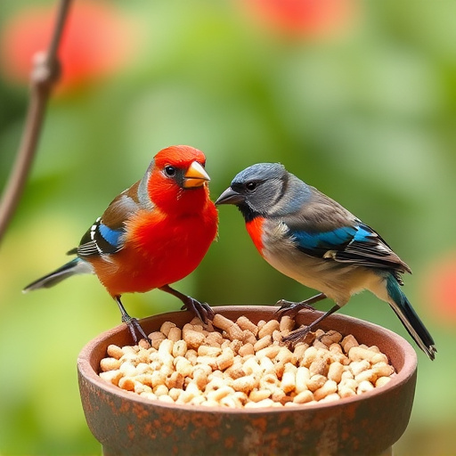 Garden birds enjoying suet pellets