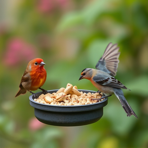Garden birds enjoying suet pellets