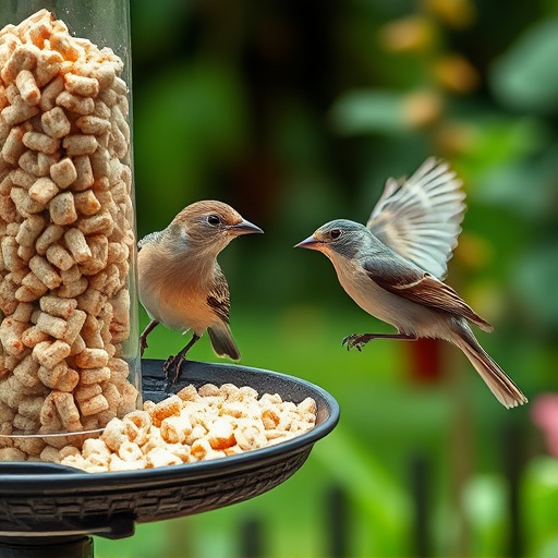 Garden birds enjoying suet pellets