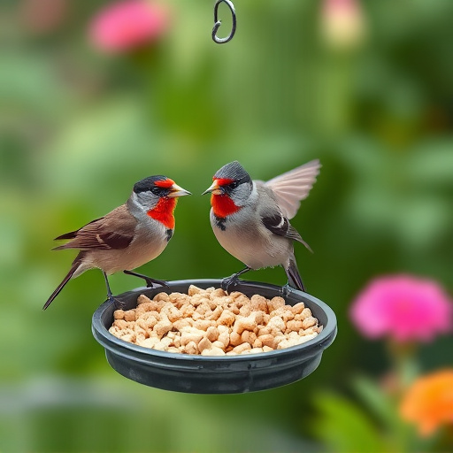 Garden birds enjoying suet pellets