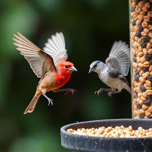 Garden birds enjoying suet pellets