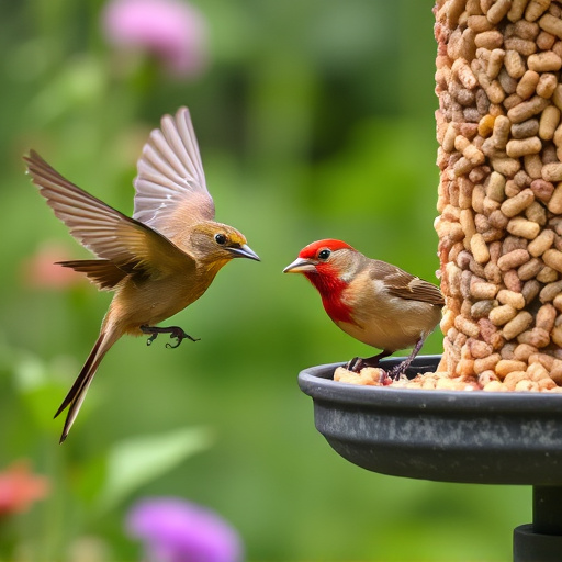 Garden birds enjoying suet pellets