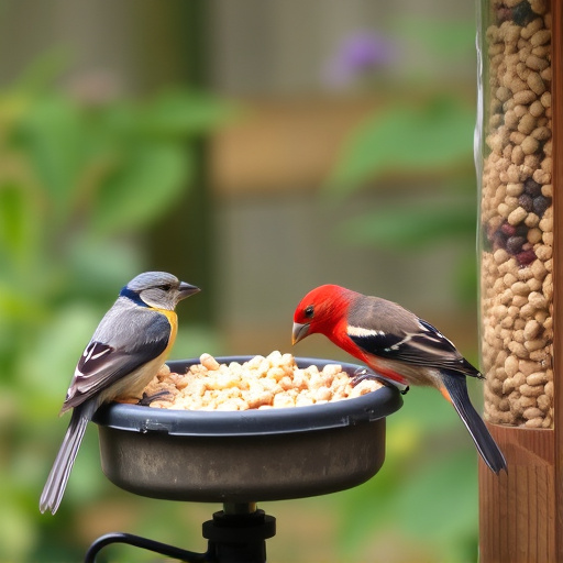 Garden birds enjoying suet pellets