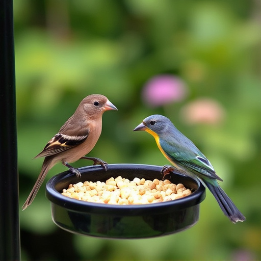 Garden birds enjoying suet pellets