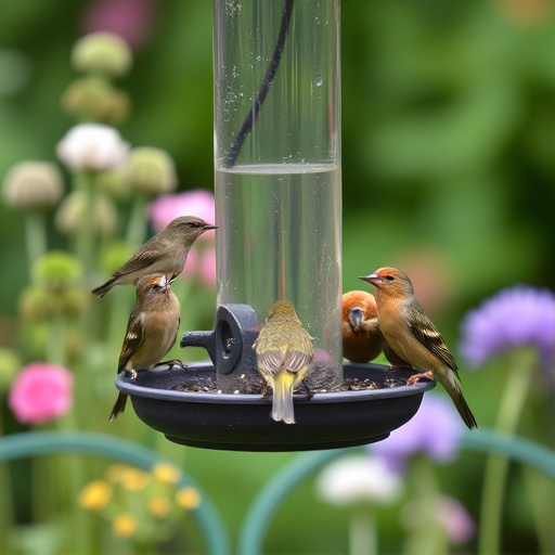 Garden birds feeding at feeder station