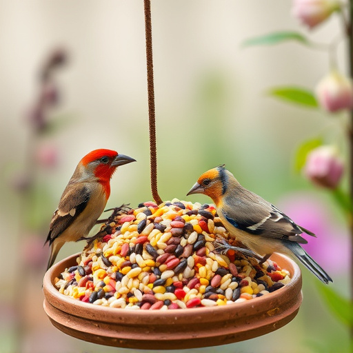 Garden birds feeding on seed mix