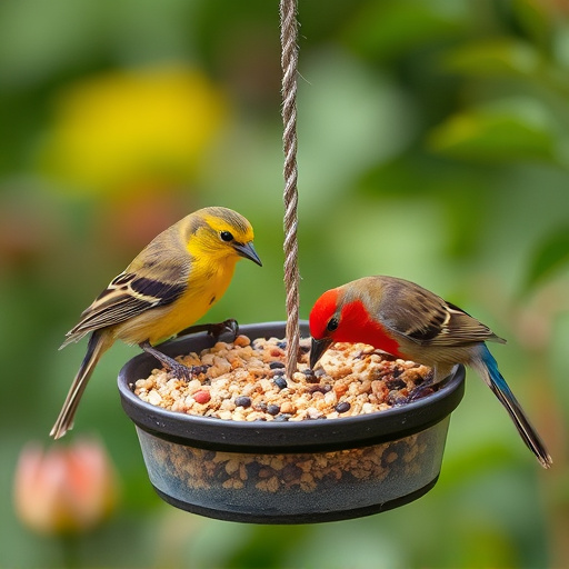 Garden birds feeding on seed mix