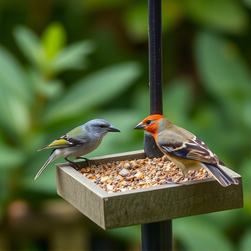 Garden birds feeding on suet cubes
