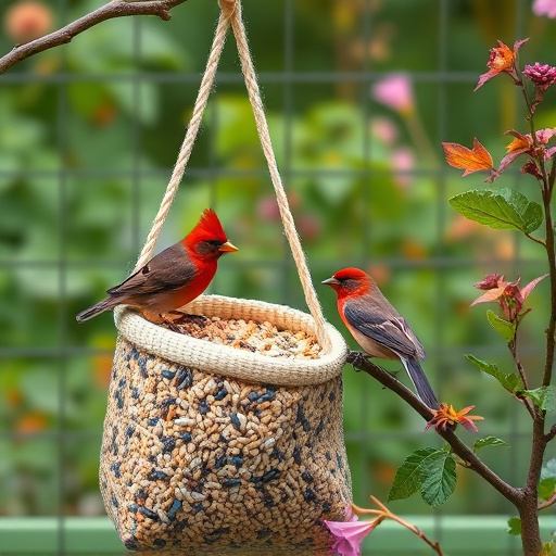 Garden birds near bulk seed bag