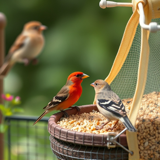 Garden birds near bulk seed bag