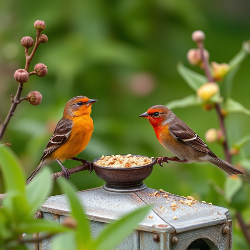 Garden birds near freshly delivered food