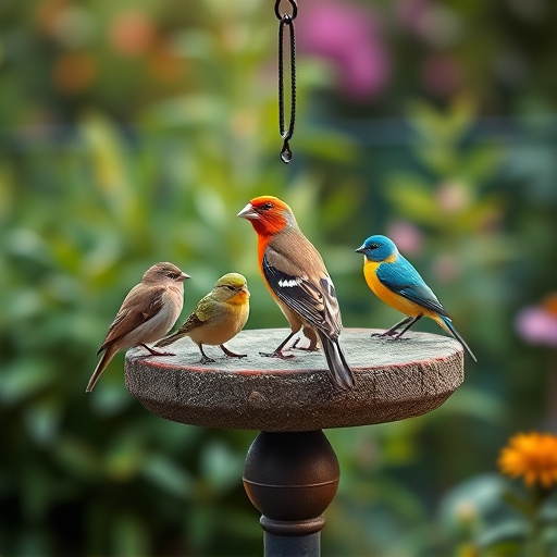 Garden birds on spacious bird table