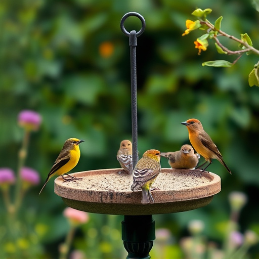 Garden birds on spacious bird table