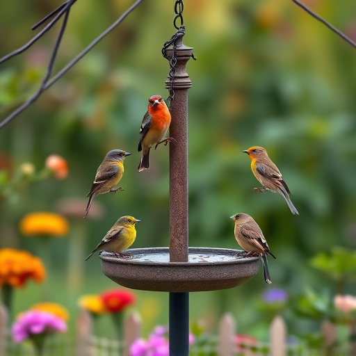 Garden birds on spacious bird table