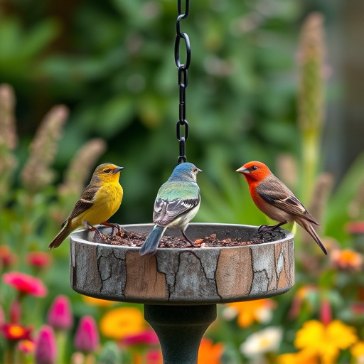 Garden birds on spacious bird table