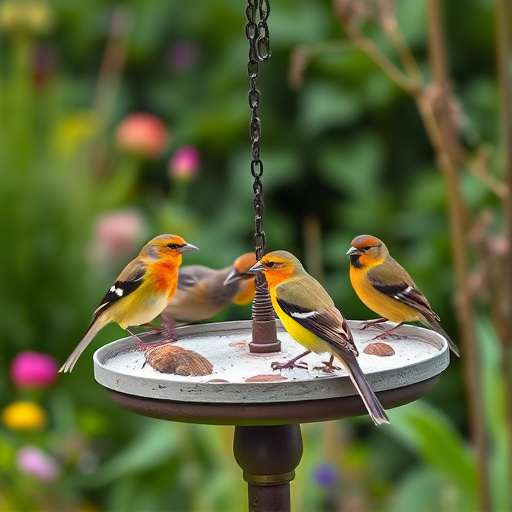 Garden birds on spacious bird table