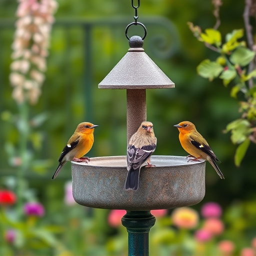 Garden birds on spacious bird table
