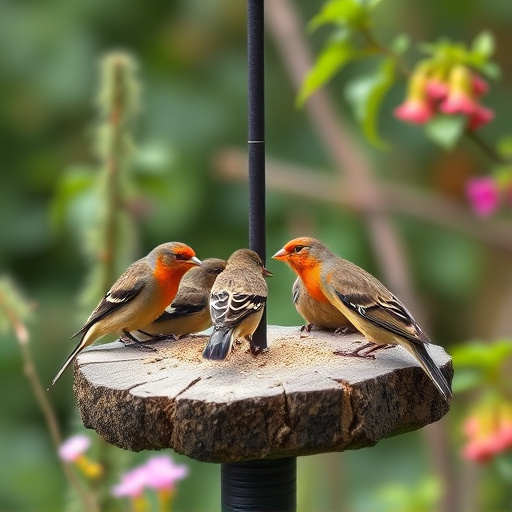 Garden birds on spacious bird table