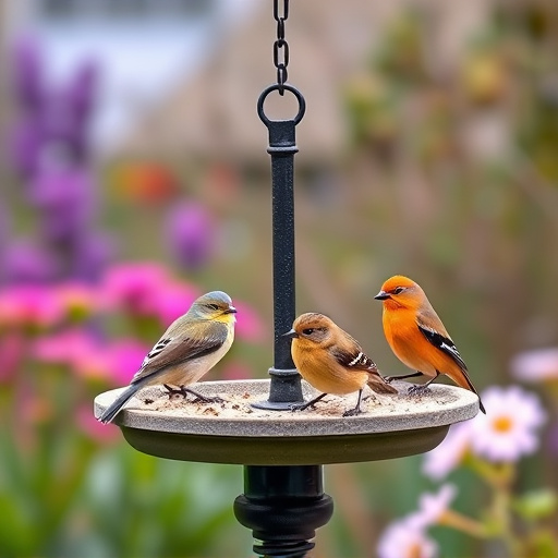 Garden birds on spacious bird table