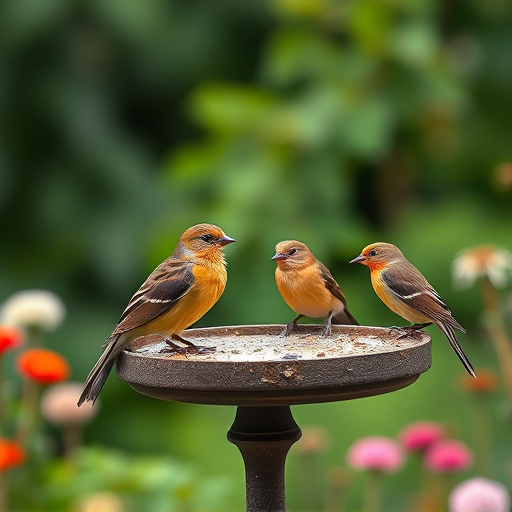 Garden birds on spacious bird table